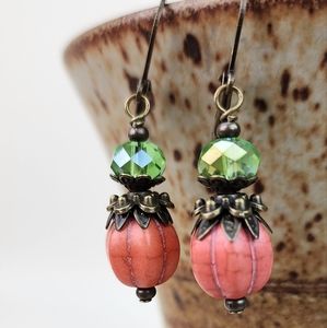 Pumpkin‎ Dangle Earrings, Handmade